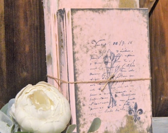 Painted Vintage Book Stack, Pink French Letter, Shabby Chic Decor