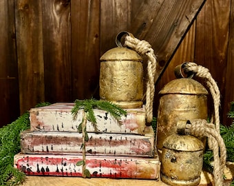 Vintage Books,  White & Red Distressed , French Script, Farmhouse Decor, Book Lovers Gift, Rustic Bookshelf items, Christmas Mantle display
