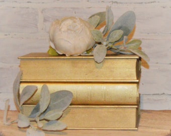 Gold Decorative Book Stack, Designer Bookshelf Decor, Set of 3