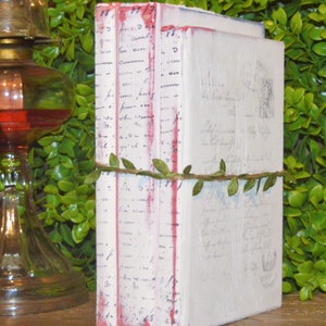 Book Decor, Rustic Old books, Farmhouse Boho Vintage Book set, Bookshelf Decor, French Script, Red Books, Gift for Book Lover, Home Staging