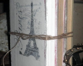 Vintage Book Stack, Chalk Painted White, French Country Decor