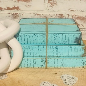 Old Painted Books, Teal Aqua Blue Green, decor for Bookshelf, Vintage Books, Rustic Shabby Chic, Book Stack, Shelf Decor, Farmhouse Books