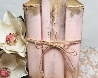 Vintage Book stack, painted Pink and Gold,  Shabby Chic Cottage Decor, Gift for Book Lovers, Bookish Gifts