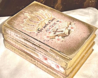 Christian Book decor Set, Pink & Gold painted,  Decor Books, Floral Christian Design, Modern Cottage Decor, Wedding Table, Shabby Chic