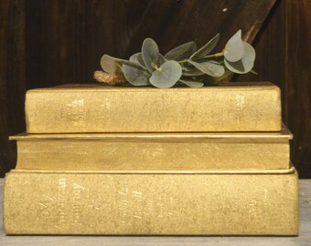 Decorative books, designer book decor, bookshelf decor, gold accents, Books by Color, staging books, Glam decor, house warming gift