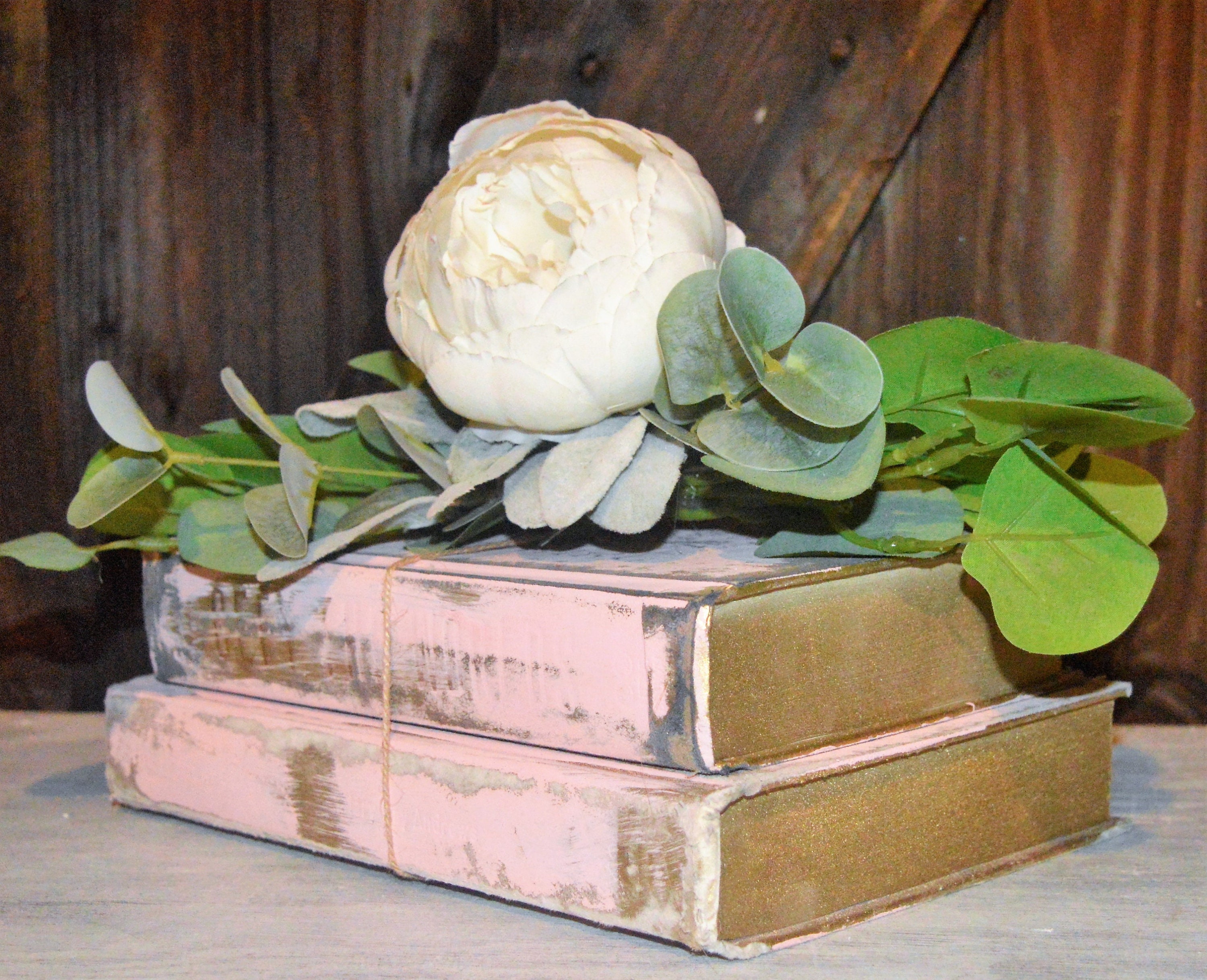 Old Book Stack, Painted Pink Vintage Book Bundle, French Love