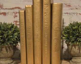 Decorative Book Stack, Gold Home Accessories, Lightly Distressed Display Books, Books for Mantle, Home Decor, Bookish Gifts, Book Lovers Gi