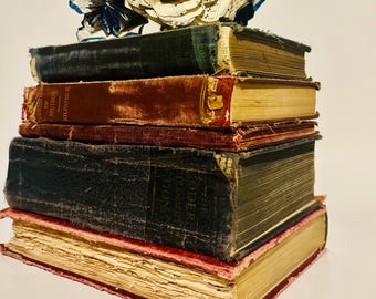 Vintage & antique  books, hardback, Set of 5 decorative Old Books, Farmhouse decor, Rustic wedding decor, Book Stacks, Christmas decoration
