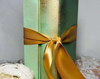 Book Set,  Designer Book Sage Green & Gold,  Vintage Book Stack, Wedding Centerpiece, Shabby Chic Cottage,  Mantel display, Book lovers Gift