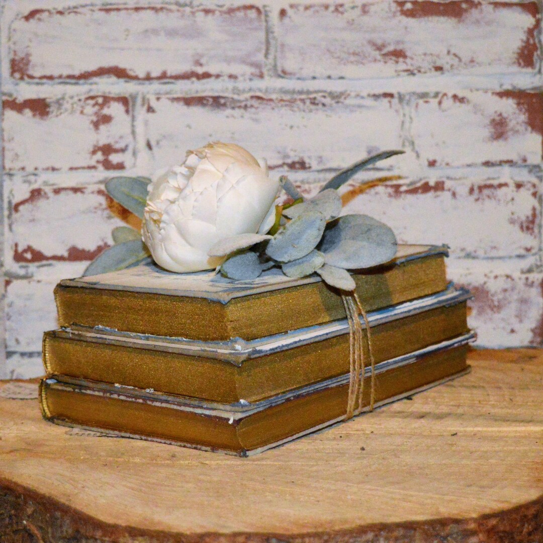 Painted Book Stack Old Book Decor Neutral Shelf Decor Etsy