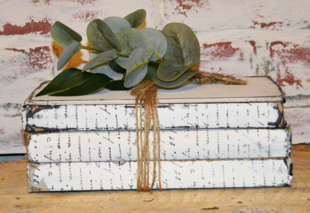 Old Book Stack, Book Decor, Neutral Shelf Decor, French Script, Modern ...