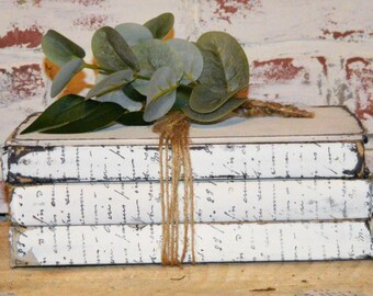 Old Book Stack, Book Decor, Neutral Shelf Decor, French Script, Modern Farmhouse Decor, Rustic Home Decor, Realator gift for new homeowner