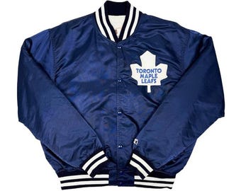 Vintage 90s Toronto Maple Leaf Blue Satin Bomber Jacket - Varsity Style, Game Wear