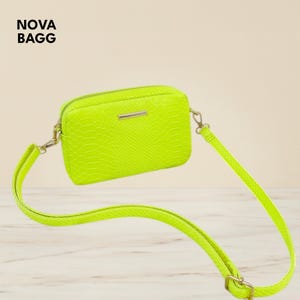 Neon Yellow Snakeskin Embossed Crossbody Bag With Gold Hardware