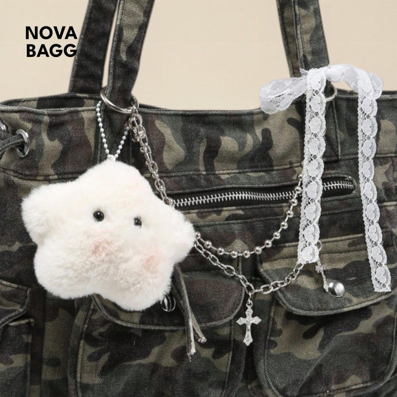 Camouflage Shoulder Tote Bag Kawaii Charm Multi Pocket Large Capacity Crossbody