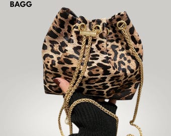 Bolso Cubo Leopardo Con Cadena Bolso Hombro Animal Print Mujer Moda
