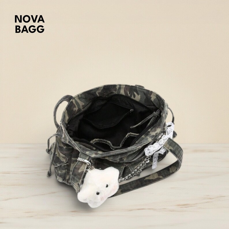 Camouflage Shoulder Tote Bag Kawaii Charm Multi Pocket Large Capacity Crossbody