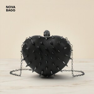 Bolso Gótico Corazón con Tachas, Bolso Bandolera Punk Dark Aesthetic, Bolso Cadena Estilo Alternativo Regalo Mujer
