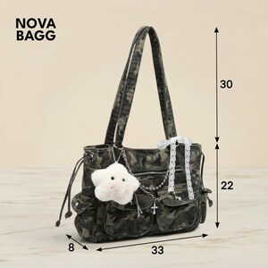 Camouflage Shoulder Tote Bag Kawaii Charm Multi Pocket Large Capacity Crossbody