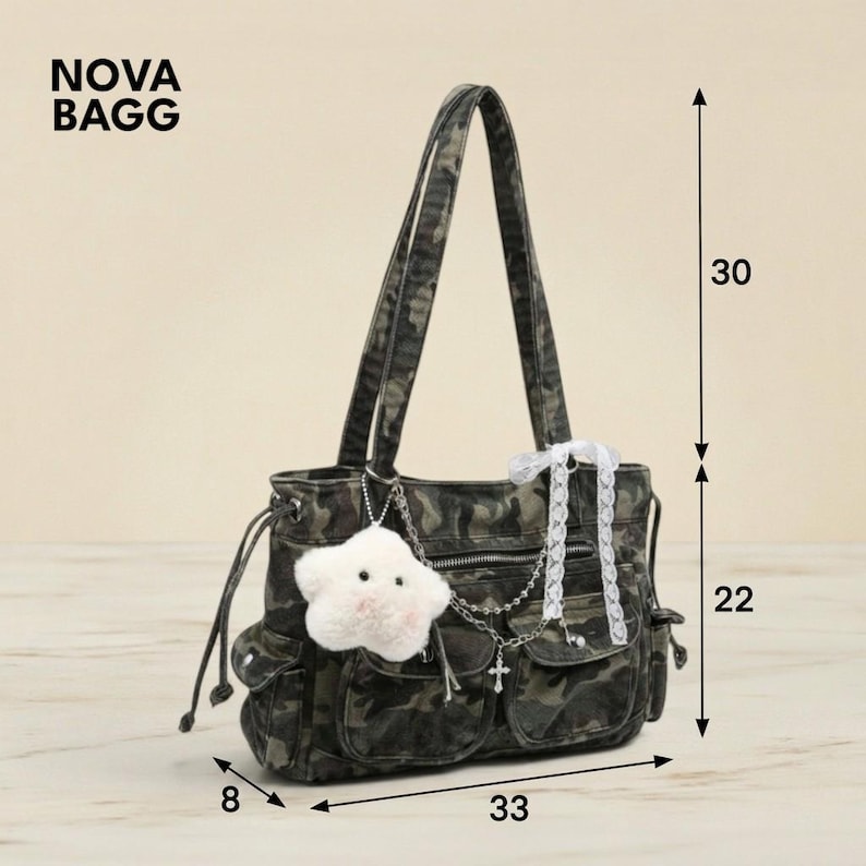 Camouflage Shoulder Tote Bag Kawaii Charm Multi Pocket Large Capacity Crossbody