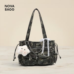 Camouflage Shoulder Tote Bag Kawaii Charm Multi Pocket Large Capacity Crossbody