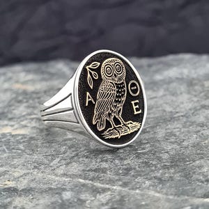 Sterling Silver Owl Ring: Athena AOE Symbol Gothic Mythology Statement Jewelry