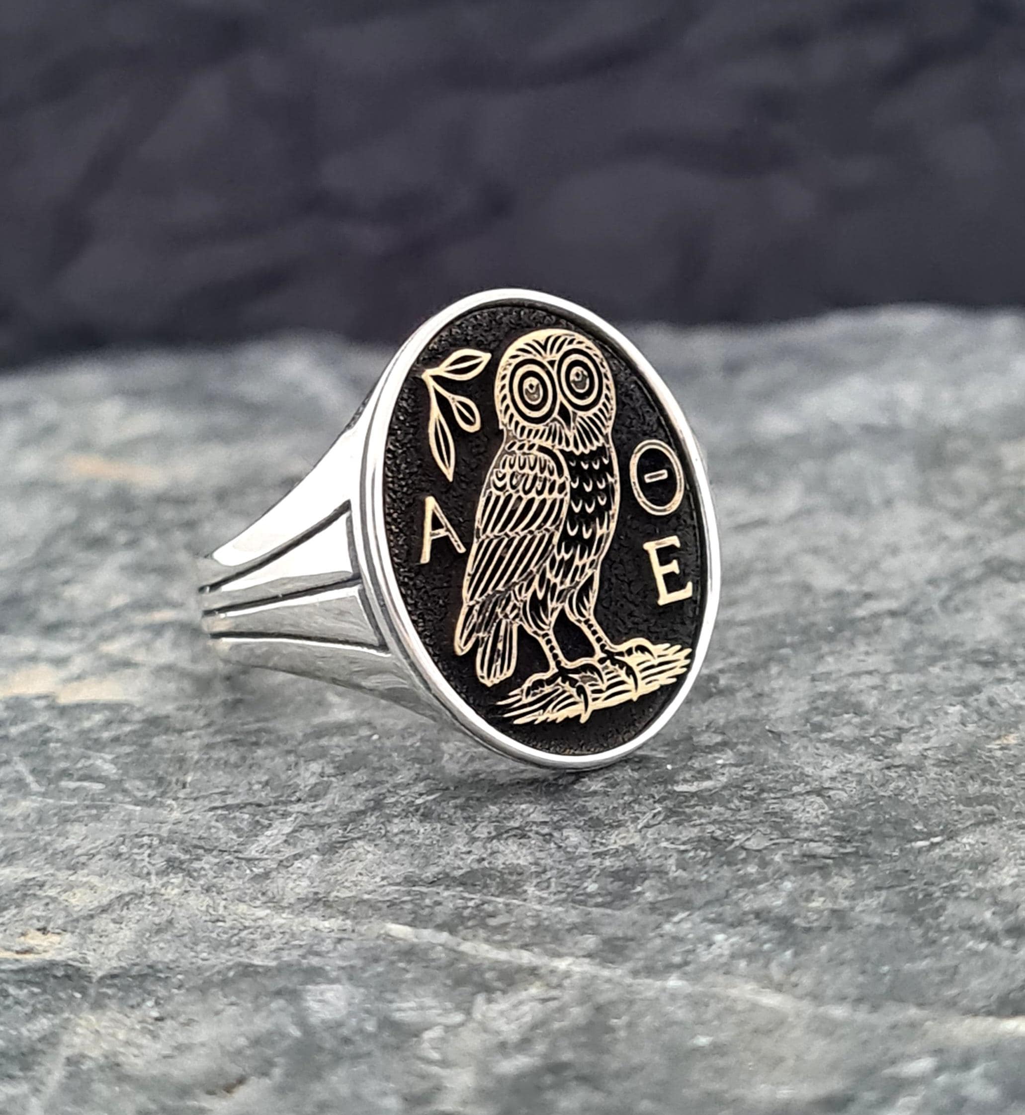 Sterling Silver Owl Ring: Athena AOE Symbol Gothic Mythology Statement Jewelry