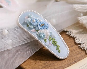 Pinza para el cabello con perlas y flores bordadas a mano, elegante horquilla de estilo campestre, ideal para bodas y un regalo considerado para mamá.
