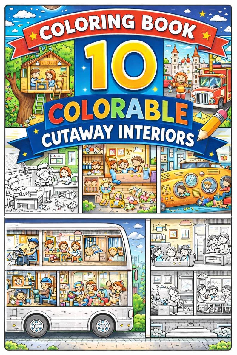 Cutaway Coloring Book for Kids | 10 Inside View Pages (PDF Download) - Etsy