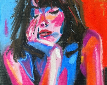Chica pastel - Dibujo mujer - Woman drawing - Pastel drawing - Blue woman