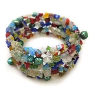 36 inches 7-8mm Dark Green Pearls Multi color Glaze Memory Wire Bracelet
