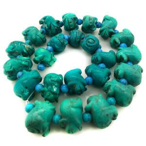 16 inches 12x16x24mm Pig Carved Green Natural Turquoise Beads Loose Strand