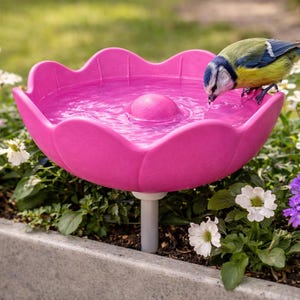Birdbath - Insect bath, flower design - Handmade birdbath & feeding station for the garden - Floral look including garden stake - Drinking station - Bees VT01