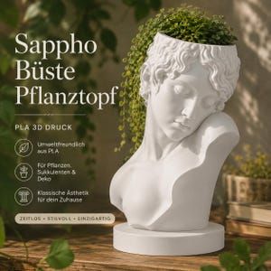 Sapfo Bystkruka | Grekisk gudinna Blomkruka | Huvudkruka Blomkruka | Skulpturvas | PLA 3D-tryckt dekor – BU57