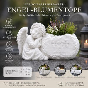 Maceta con forma de ángel y texto personalizado: decoración para altares y tumbas, maceta para cementerio y hogar, piedra conmemorativa resistente a la intemperie y personalizada – GR25