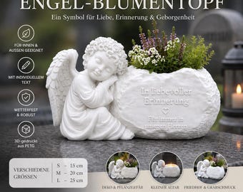 Maceta con forma de ángel y texto personalizado: decoración para altares y tumbas, maceta para cementerio y hogar, piedra conmemorativa resistente a la intemperie y personalizada – GR25