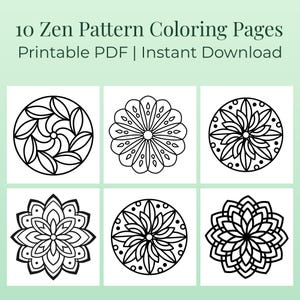 10 Zen Pattern Coloring Pages for Adults, Abstract Coloring Book, Geometric Doodle Art, Mindfulness Stress Relief, Instant Download PDF