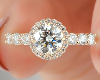 1 CT Round Cut Lab Grown Diamond Engagement Ring, Halo Diamond Wedding Ring, Anniversary Gift, Diamond Ring for Women, Handmade Ring