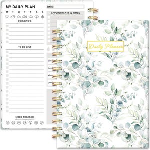 Undated Daily Planner, Spiral Productivity Organizer, Work School Office Notebook