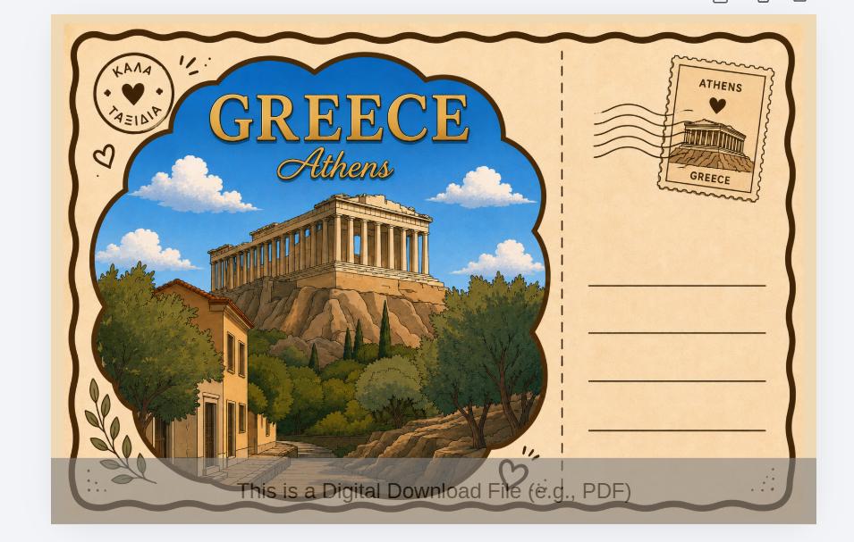 Athens Acropolis Vintage Postcard Print: Greece Travel Souvenir ...