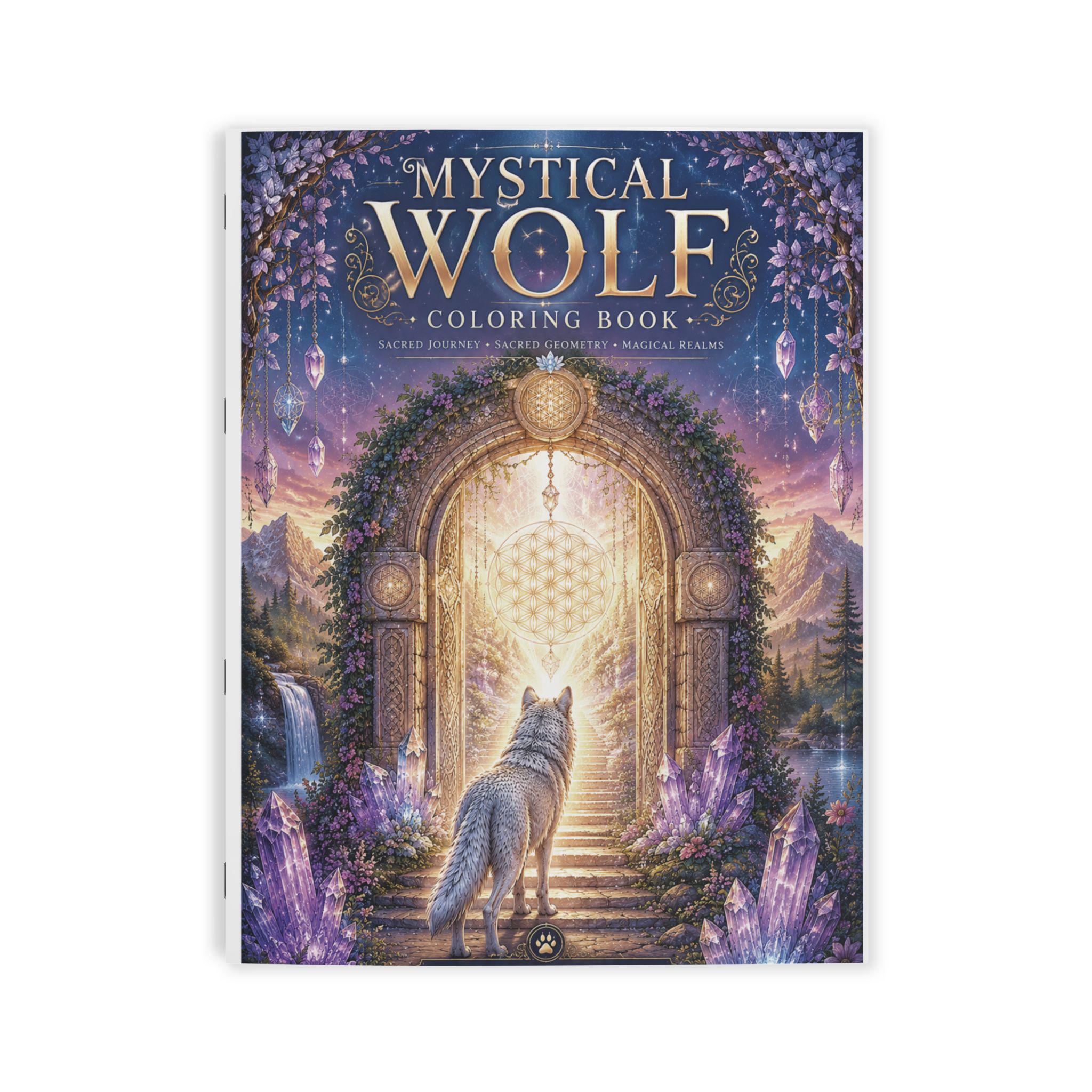 Mystical Wolf Coloring Book Fantasy, Crystals, Sacred Portals