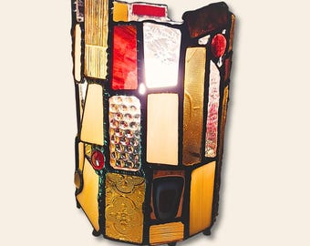 Handmade Stained Glass Candle Holder – Mosaic Glass Lamp Shade, Warm Ambient Light, Unique Boho Home Decor