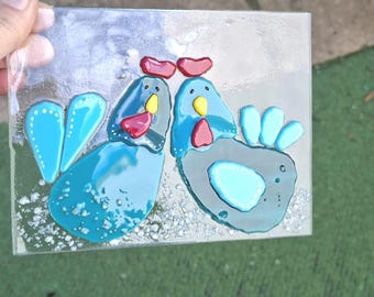 Zestaw dekoracji ściennych ze szkła topionego – Ptaki i kurczaki