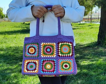 Bolso de la plaza de la abuela, bolso de ganchillo colorido, bolso de ganchillo, bolso de mano de la plaza de la abuela, bolso de hombro hecho a mano, bolso de playa, bolso casual, bolso del ordenador portátil