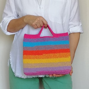 Sac à main arc-en-ciel, sac au crochet Macrame, fourre-tout coloré, sac à bandoulière, sac de plage, sac de luxe week-end occasionnel, sacs à main au crochet femmes, sac carré image 1