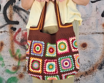 Granny Square Shoulder Bag, Granny Square Bag, Crochet Large Bag, Cute Tote Bag, Crochet Tote Bag, Crochet Shoulder Bag, Tote Bag, Boho Bag