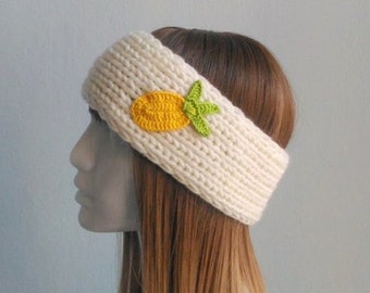 Ananas-Stirnband, Grobstrick-Stirnband, Kopfwickel, Obst-Stirnband, Damen-Outfit, Winter-Stirnband