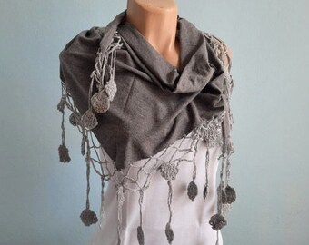 Gray Scarf, Woman Scarf, Cotton Scarf, Woman Cotton Scarf,  Gray Cotton Scarf, Casual Scarf, Large Scarf, Bohemian Style Scarf