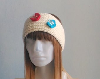 Knitted Chunky Headband,  Butterfly Headband, Knit Earwarmer