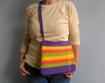 Striped Crochet Bag, Rainbow Crochet Bag, Crossbody Bag,Cute Bag, Bohemian Boho Bag,Colorful Bag